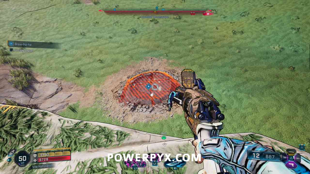 Colored nuggets flying from geyser in Borderlands 4