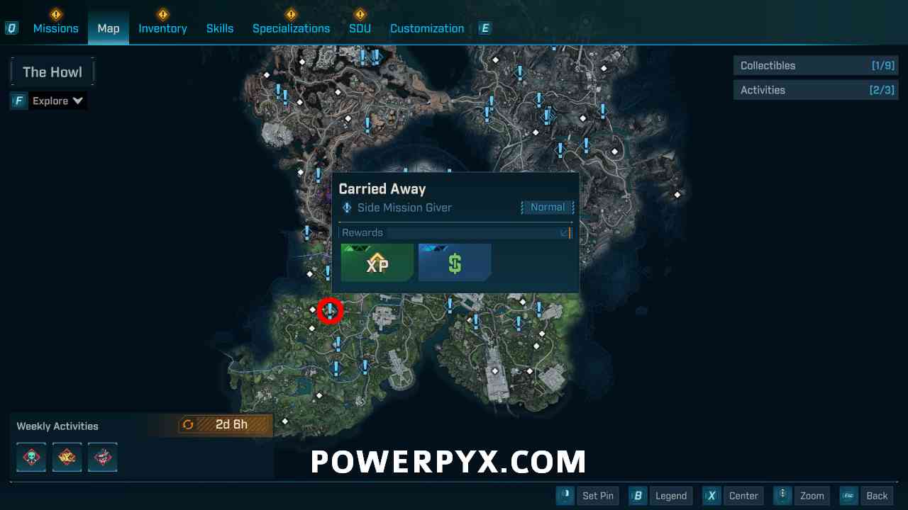 Porta potty location for Carried Away mission