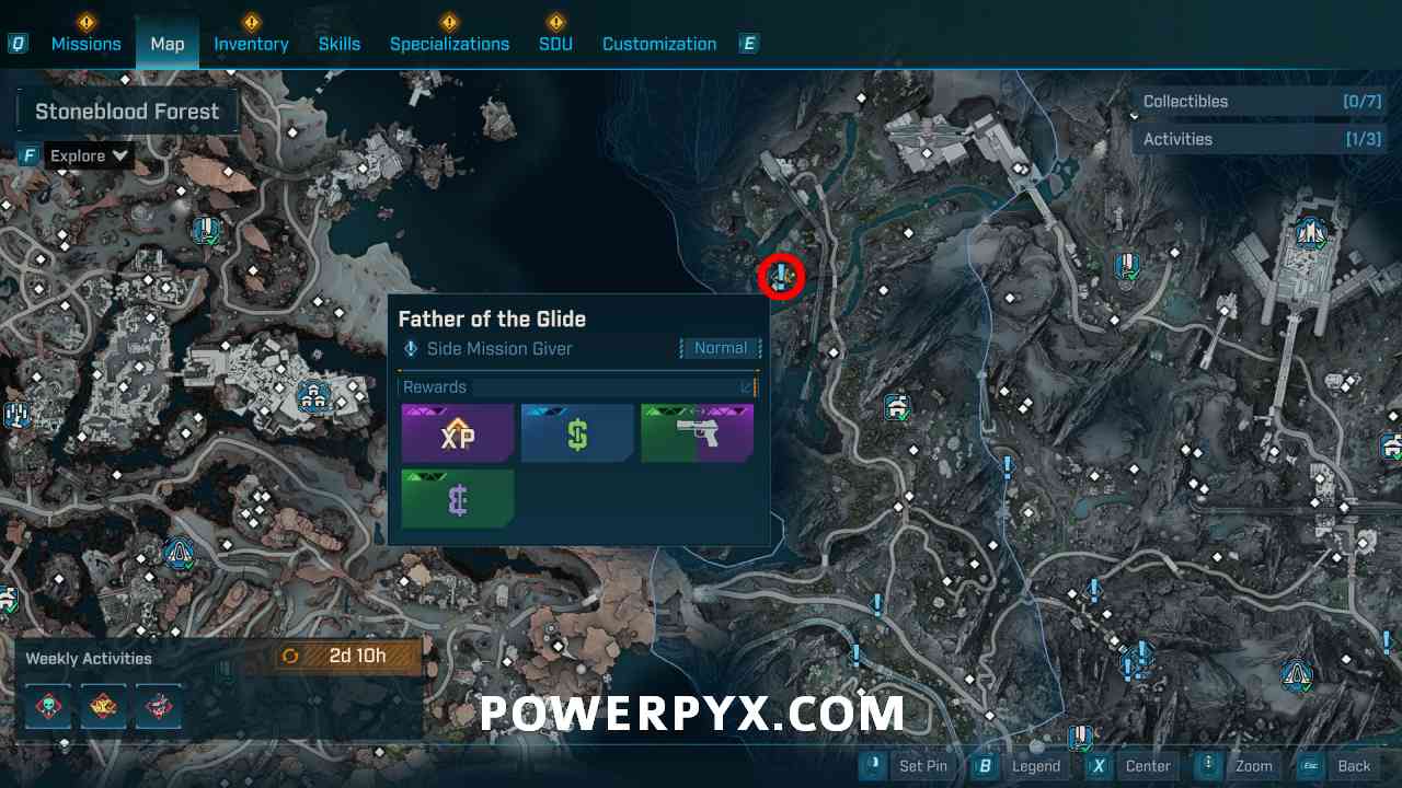 Stoneblood Forest map showing Father of the Glide starting location