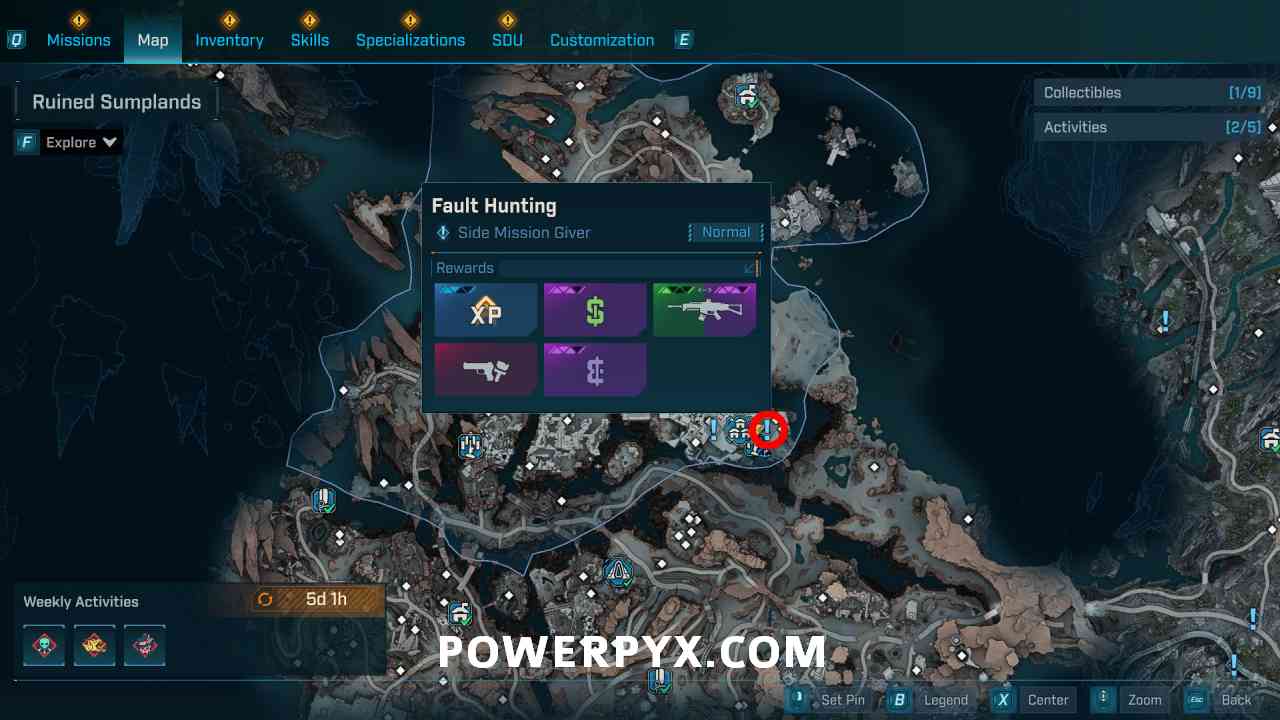 Fault Hunting mission location at Carcadia