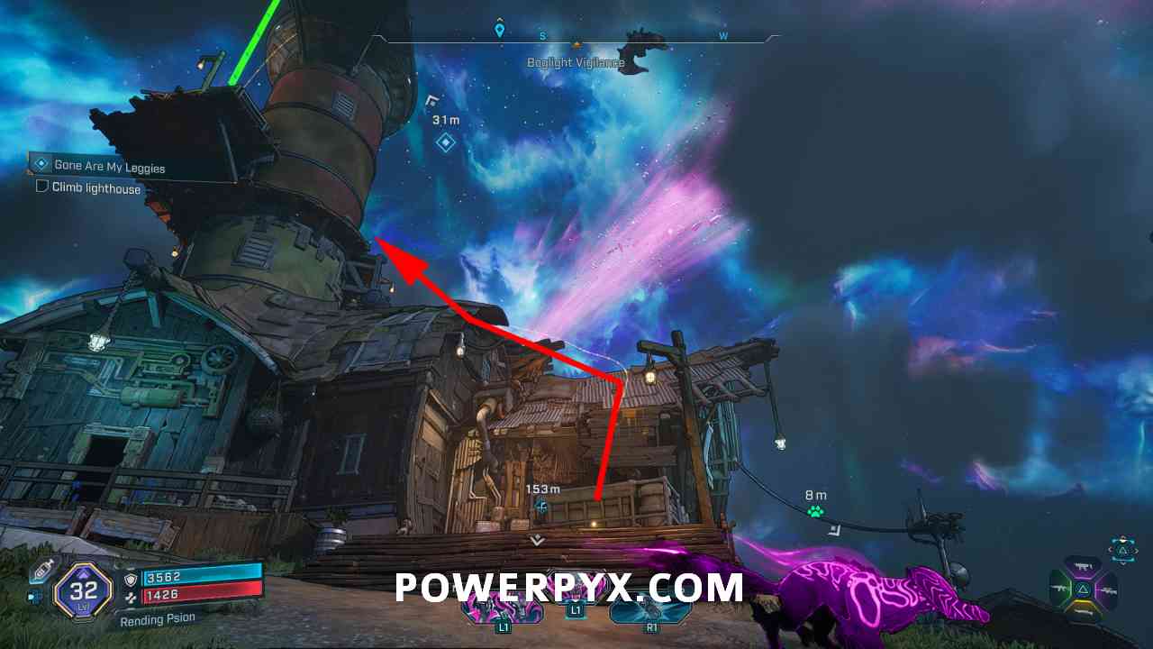 Climbing the lighthouse in Borderlands 4