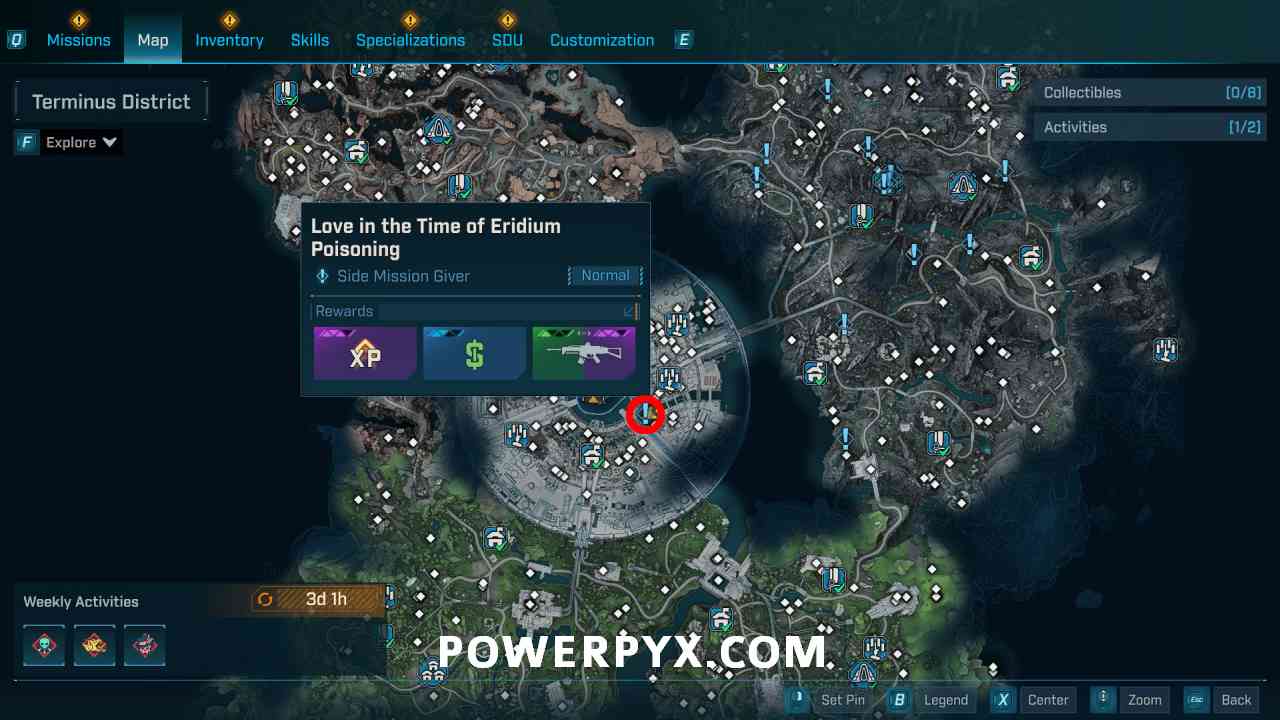 Map showing Love in the Time of Eridium Poisoning starting location