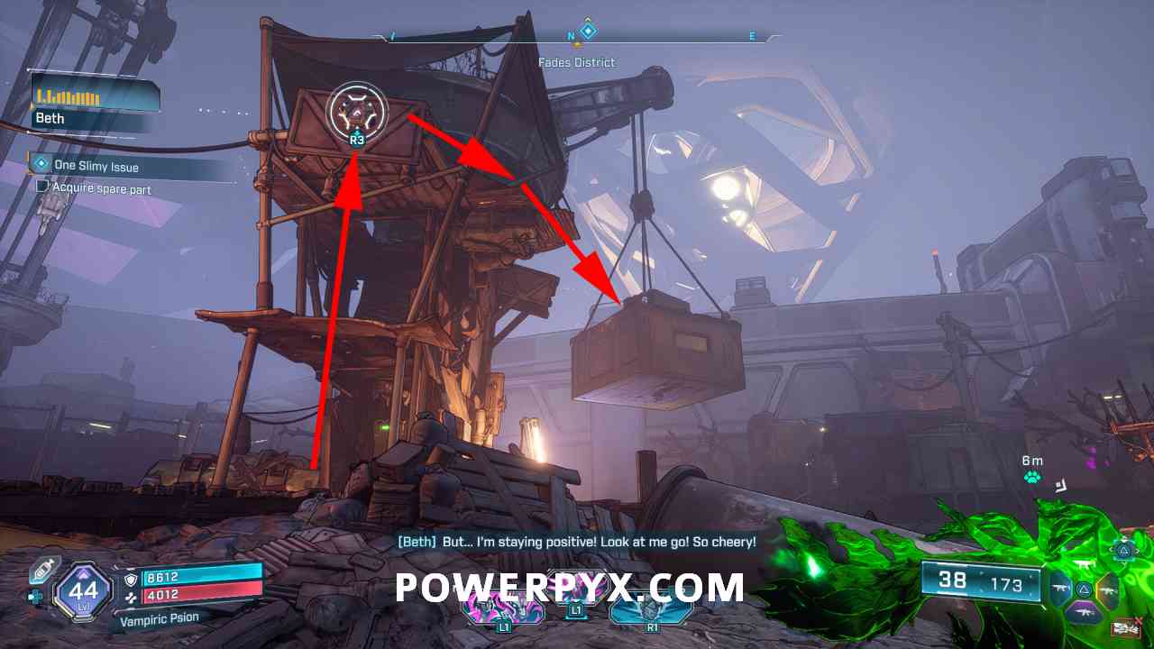 Crane with crate containing spare part