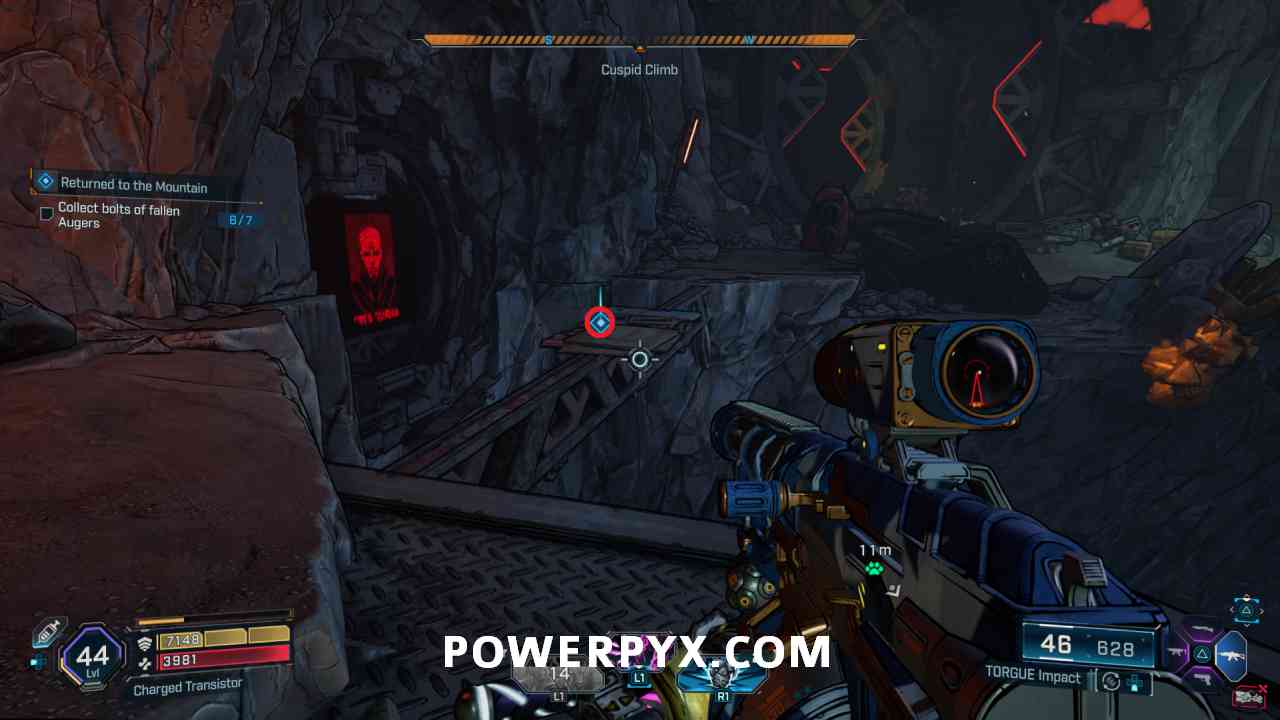 Final bolt on metal beam between cliffs