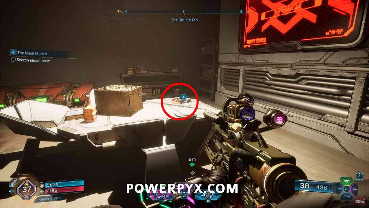 Red weapons chest in secret room