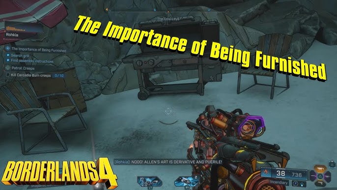 Searching grill area for assembly instructions in Borderlands 4