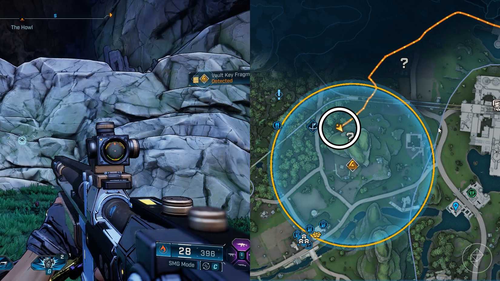 Location of the first Vault key fragment in the Fadefield region
